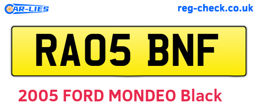 RA05BNF are the vehicle registration plates.