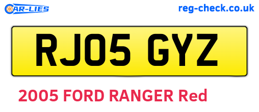 RJ05GYZ are the vehicle registration plates.