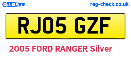 RJ05GZF are the vehicle registration plates.