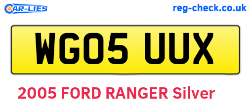 WG05UUX are the vehicle registration plates.