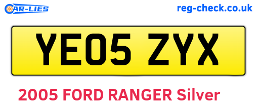 YE05ZYX are the vehicle registration plates.