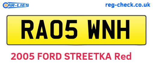 RA05WNH are the vehicle registration plates.