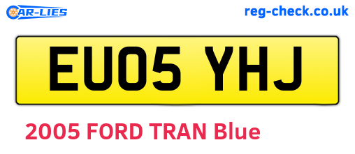 EU05YHJ are the vehicle registration plates.