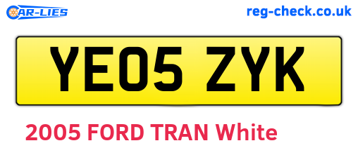YE05ZYK are the vehicle registration plates.