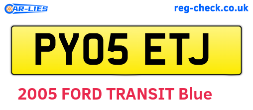 PY05ETJ are the vehicle registration plates.