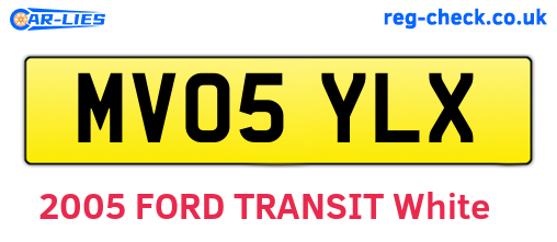 MV05YLX are the vehicle registration plates.