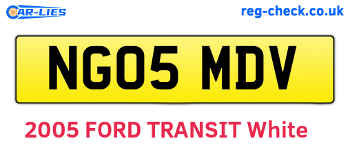 NG05MDV are the vehicle registration plates.