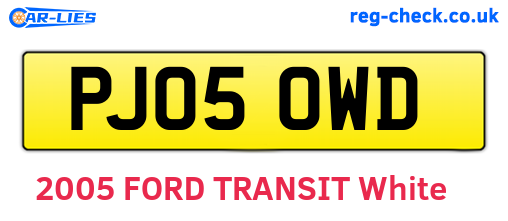 PJ05OWD are the vehicle registration plates.