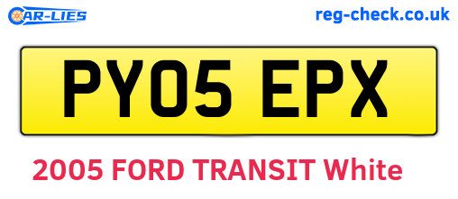 PY05EPX are the vehicle registration plates.