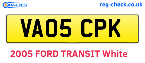 VA05CPK are the vehicle registration plates.