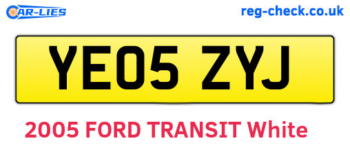 YE05ZYJ are the vehicle registration plates.