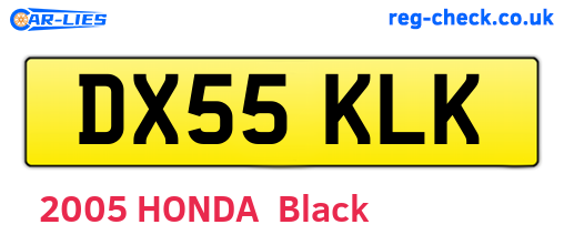 DX55KLK are the vehicle registration plates.