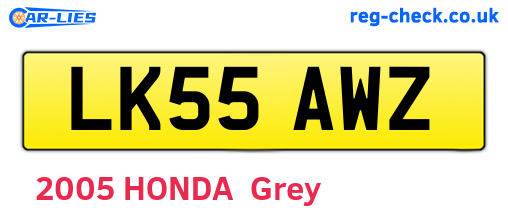 LK55AWZ are the vehicle registration plates.
