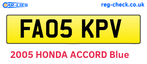 FA05KPV are the vehicle registration plates.