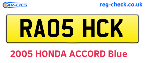 RA05HCK are the vehicle registration plates.