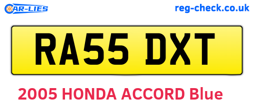 RA55DXT are the vehicle registration plates.