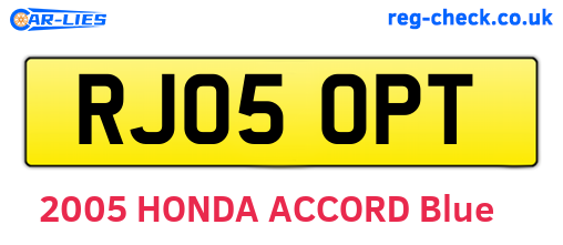 RJ05OPT are the vehicle registration plates.
