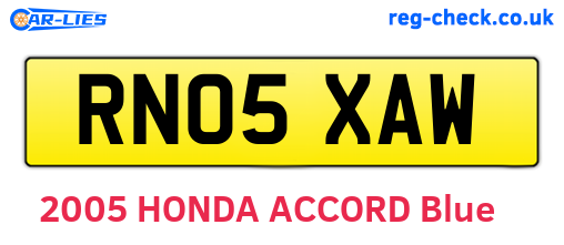 RN05XAW are the vehicle registration plates.