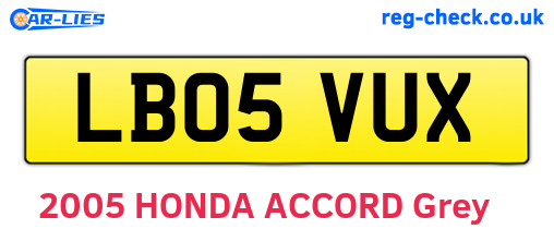 LB05VUX are the vehicle registration plates.