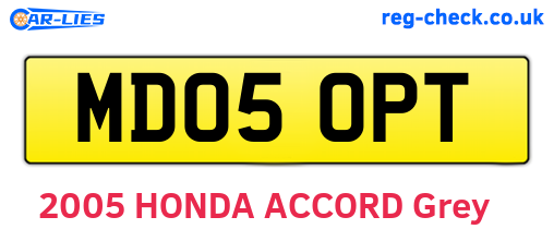 MD05OPT are the vehicle registration plates.