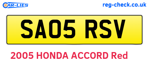 SA05RSV are the vehicle registration plates.