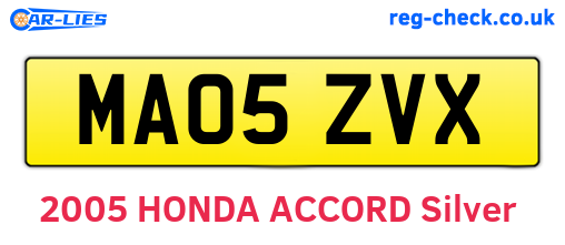 MA05ZVX are the vehicle registration plates.