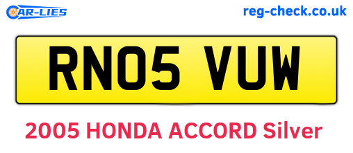 RN05VUW are the vehicle registration plates.