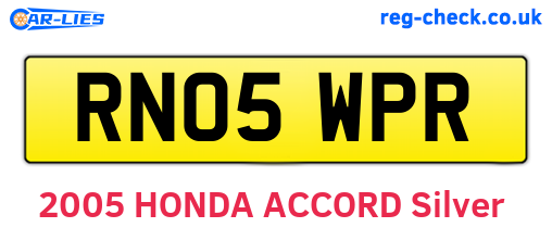 RN05WPR are the vehicle registration plates.