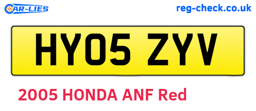 HY05ZYV are the vehicle registration plates.