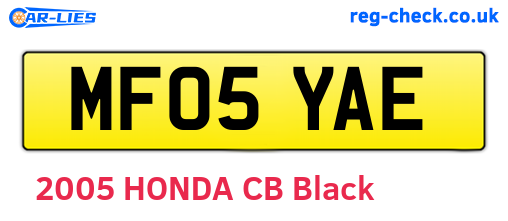MF05YAE are the vehicle registration plates.