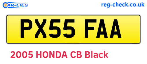 PX55FAA are the vehicle registration plates.
