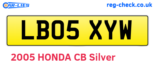 LB05XYW are the vehicle registration plates.