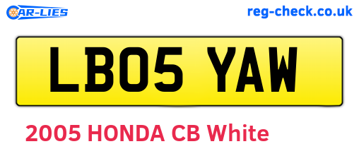 LB05YAW are the vehicle registration plates.