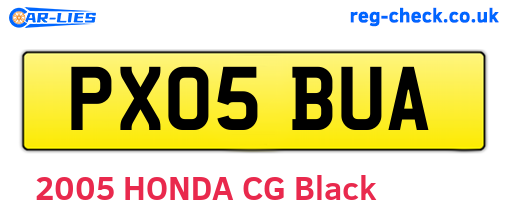 PX05BUA are the vehicle registration plates.