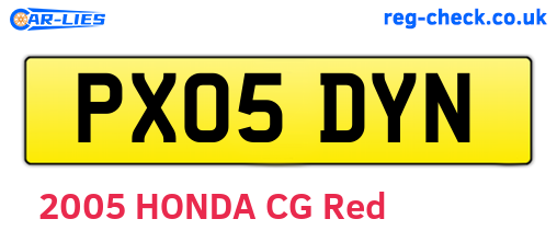 PX05DYN are the vehicle registration plates.