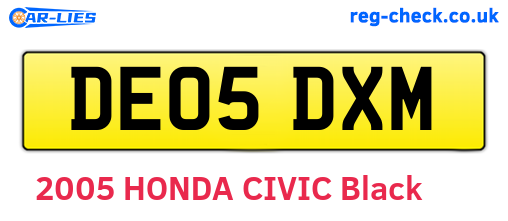 DE05DXM are the vehicle registration plates.
