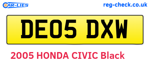 DE05DXW are the vehicle registration plates.