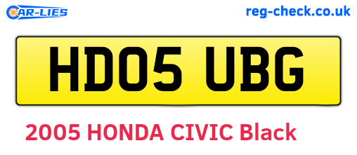 HD05UBG are the vehicle registration plates.