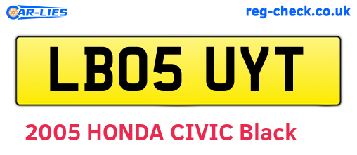 LB05UYT are the vehicle registration plates.