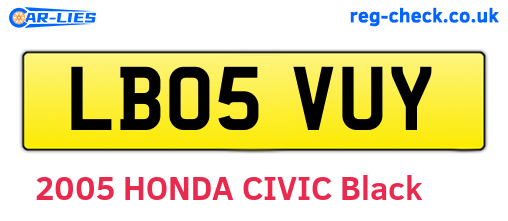 LB05VUY are the vehicle registration plates.
