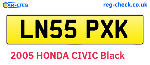 LN55PXK are the vehicle registration plates.
