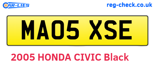 MA05XSE are the vehicle registration plates.