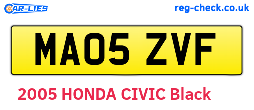 MA05ZVF are the vehicle registration plates.