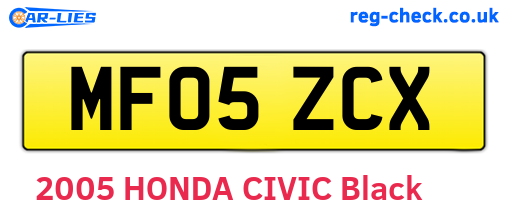 MF05ZCX are the vehicle registration plates.