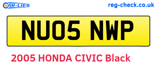 NU05NWP are the vehicle registration plates.