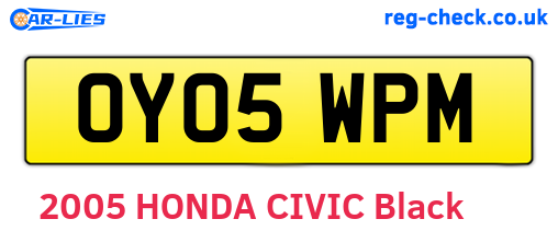 OY05WPM are the vehicle registration plates.