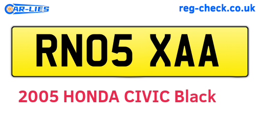 RN05XAA are the vehicle registration plates.