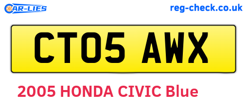 CT05AWX are the vehicle registration plates.