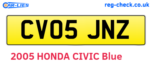 CV05JNZ are the vehicle registration plates.