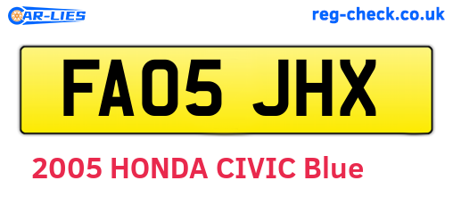 FA05JHX are the vehicle registration plates.